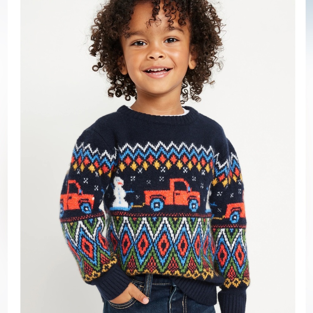 Old navy colorful 
SoSoft Fair Isle toddler Sweater snowman truck 3T